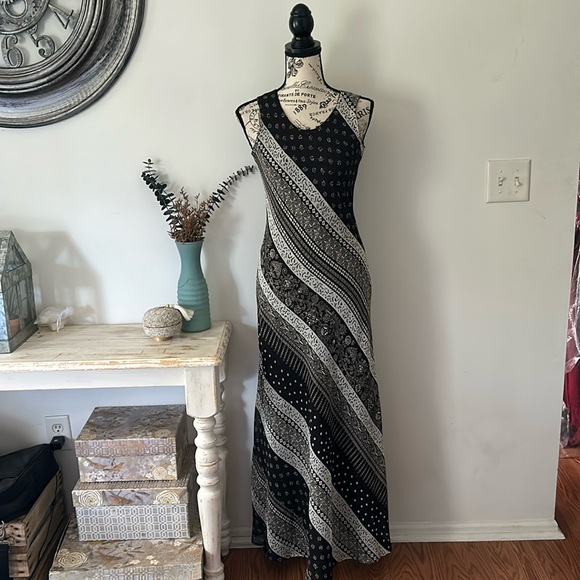 Vintage Dresses & Skirts - Vintage Crossing Pointe Boho Patchwork Print Reversible Maxi Dress Womens size S